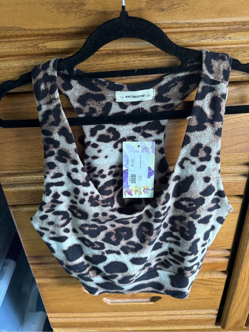 eesome Leopard-Spot Scoop Neck Crop Tank - Brown & Black